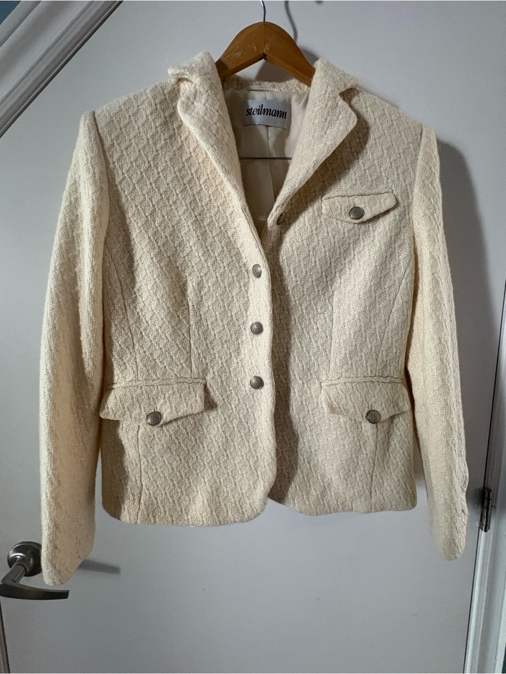 Steilmann Cream Quilted Textured Blazer Jacket